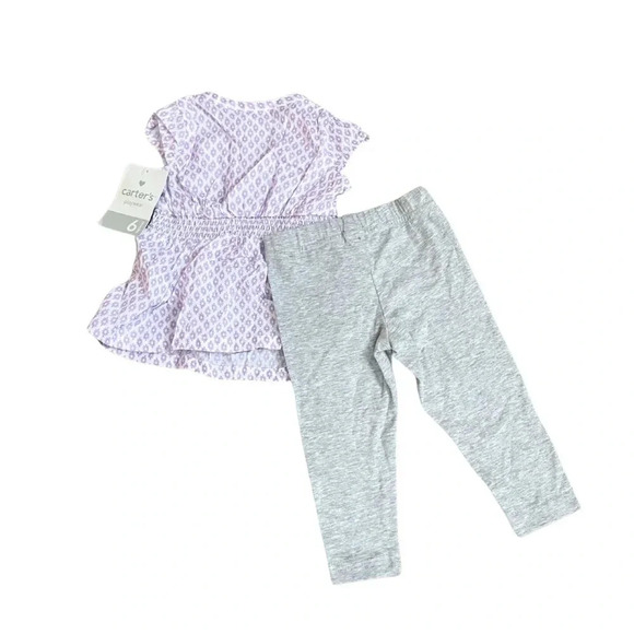 Carter’s Girl 3-Piece Set | Purple Print & Striped Dresses , Gray Leggings - Picture 7 of 9